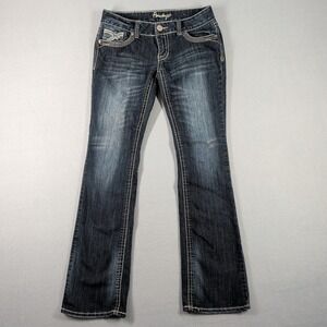 Amethyst Womens Bootcut Jeans Dark Wash Embellished Pockets 7